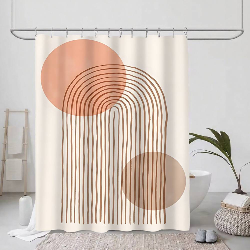 Contemporary Abstract Line Drawing Art Bathroom Curtain Classic Fabric Shower Curtain With 12 Hooks Waterproof Bathroom Decor
