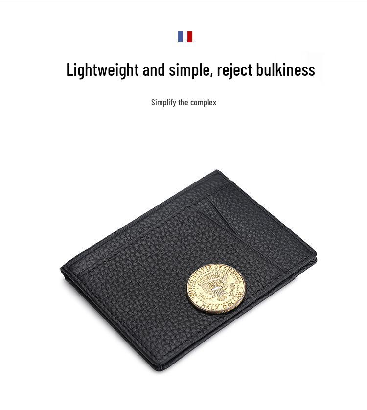 Ultra-Thin Genuine Leather Bifold Wallet with Multiple Card Slots & Litchi Grain