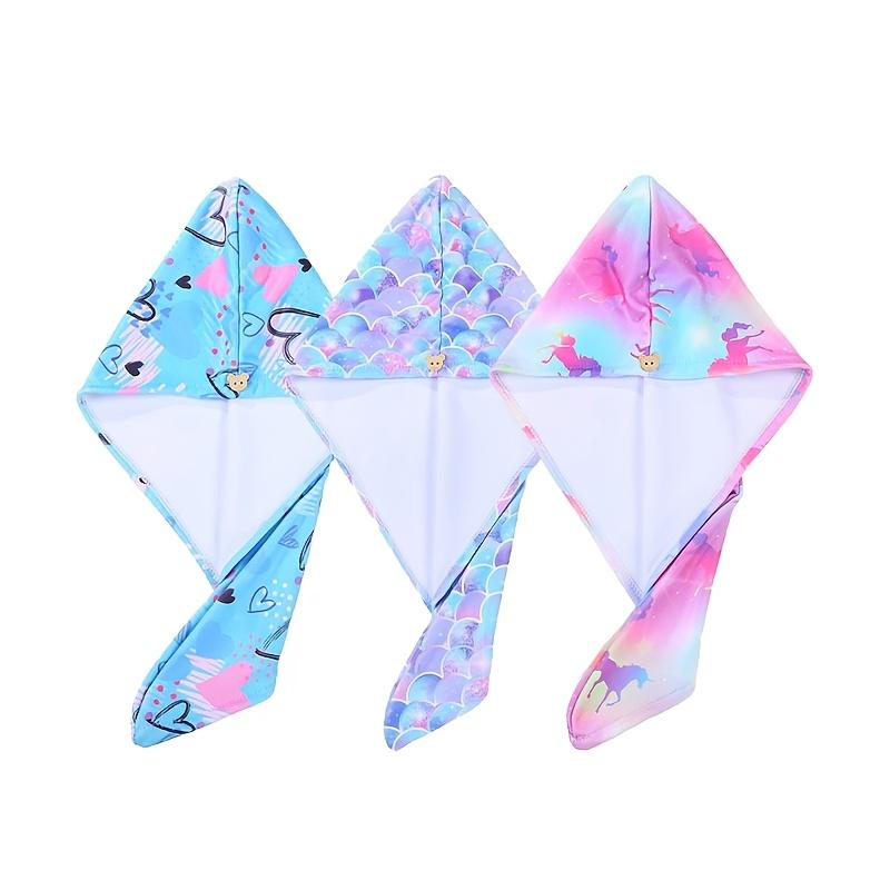 1pc Children's Printed Microfiber Dry Towel, Quick Drying Soft Towel with Button Tie, Wet Hair Wrap Salon Towel Set for Girls
