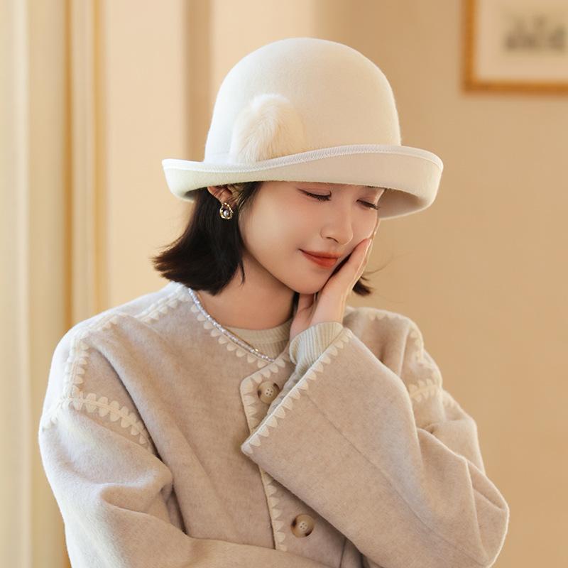 Herbst und Winter neuer Woll-Eimerhut Retro-Beckenhut Muse elegantes Promi-Temperament Geschenkhut