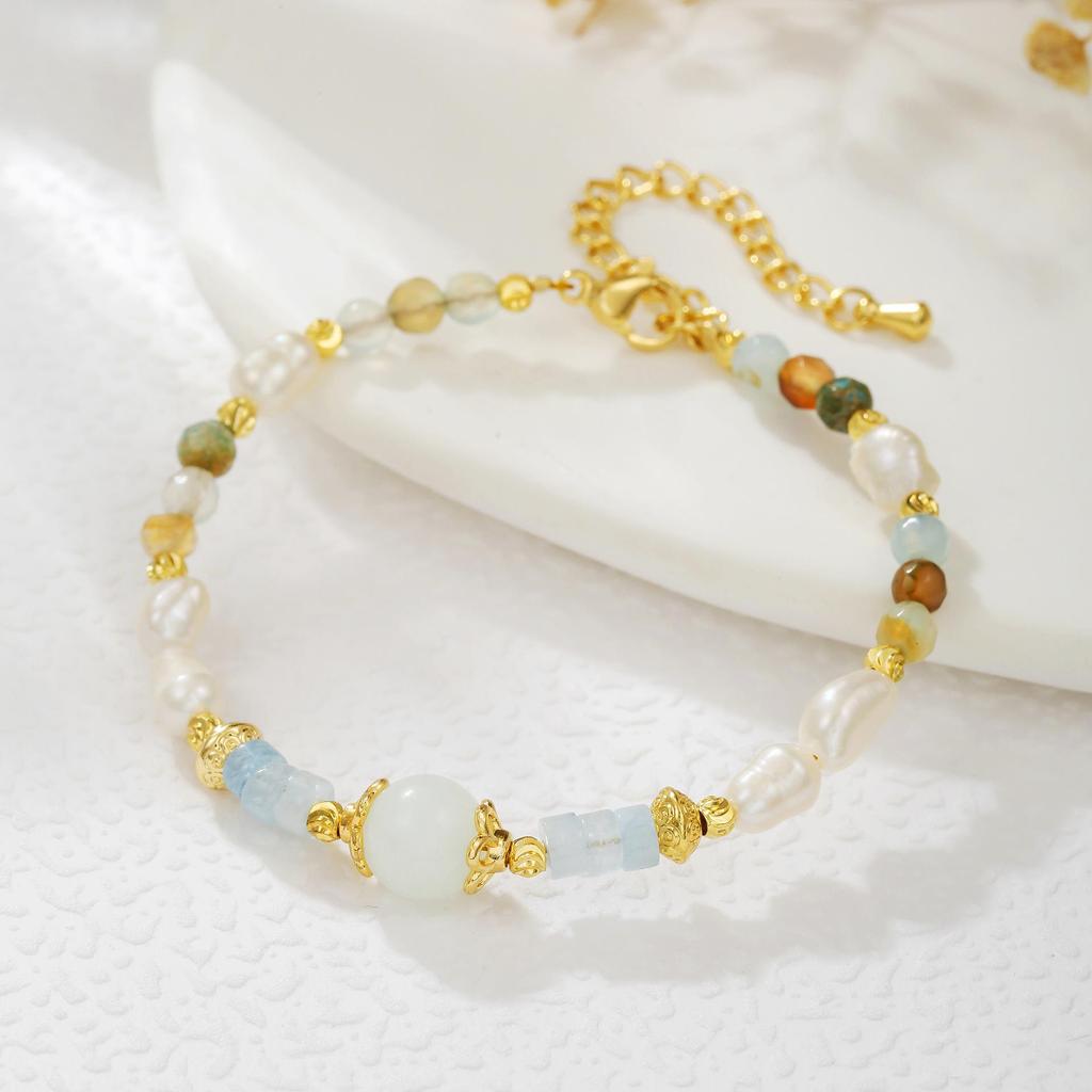 Collier Bracelet en Perles d'Aventurine Naturelle et de Perle