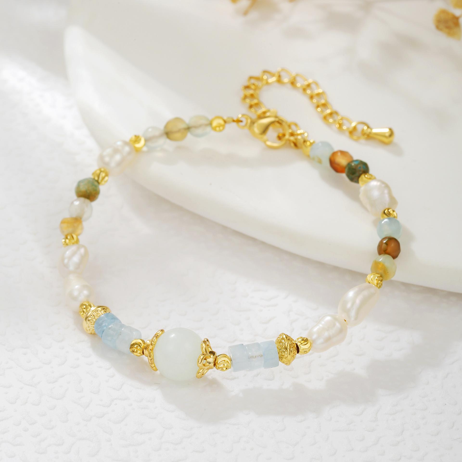 Натуральный авантюрин и жемчуг, бусы, ожерелье-браслет