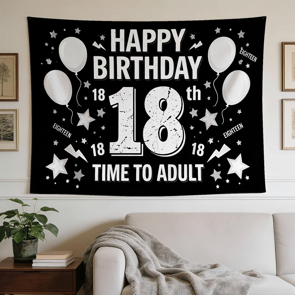 A Stylish Tapestry,Happy 18th Birthday Celebration, Perfect for Home Bedroom Dorm Wall Decor.
