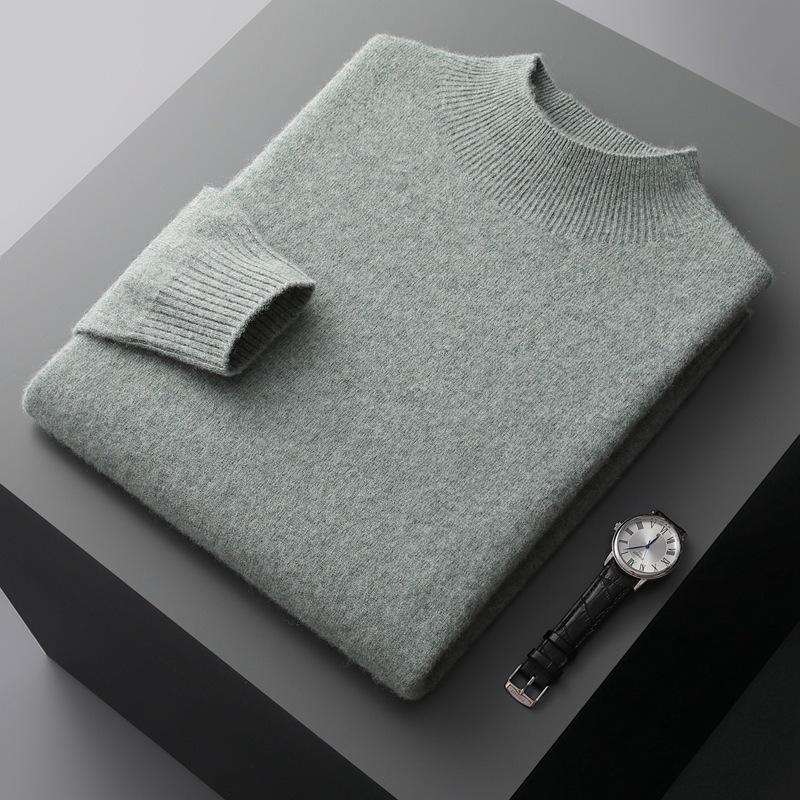 Men's Casual Cashmere Sweater: Half-High Neck, Thin, Long-Sleeved, Fuzzy, Loose Fit for Autumn and Winter