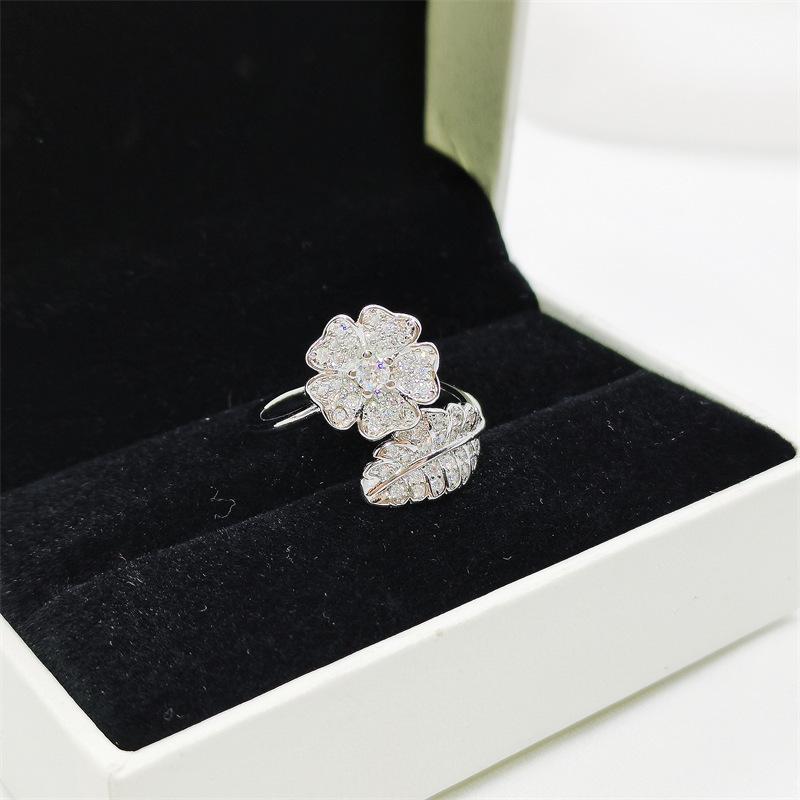 Exquisite Blooming Branches & Leaves Openable Women s Ring with Full Diamond Design, Featured on Xiaohongshu Live. Adjustable