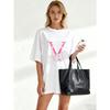 Oversized T Shirt Black Pink V Letter And Hand Graphic Print Casual Streetwear Fashion Top For Women