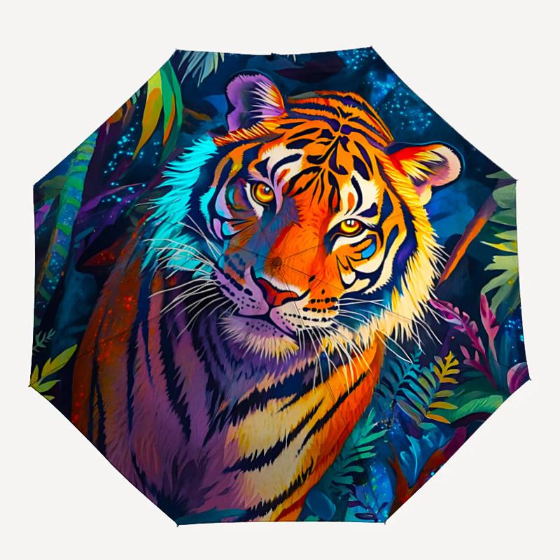 

1pc Tiger Jungle Automatic Open/Close Umbrella Compact Folding Umbrella, All-Season Portable Umbrella for Women/Men, Perfect Gift for Birthdays017