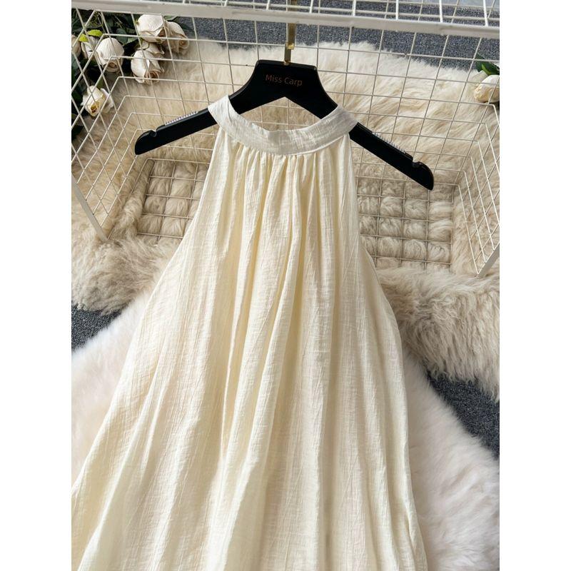 Light Luxury Minority Embroider Cut Out Lace Dress Halterneck