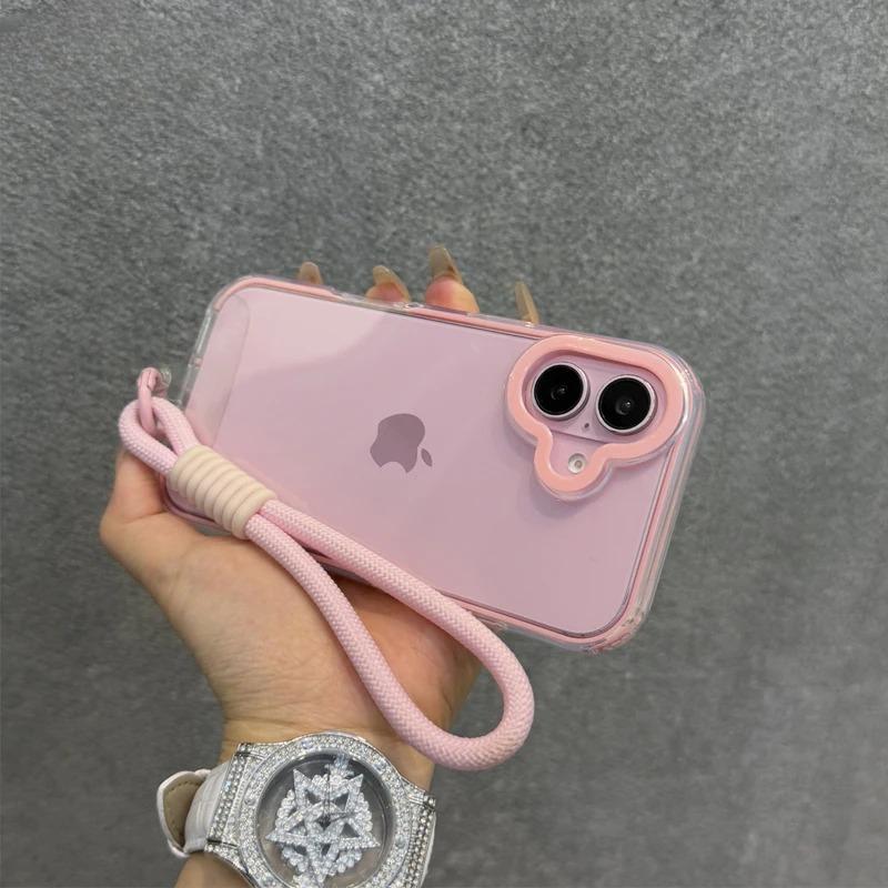 2in1 Clear With Wrist Strap lanyard Phone Case For iPhone 11 12 13 14 15 16 Pro Max Plus Shockproof Bumber Soft TPU Cover