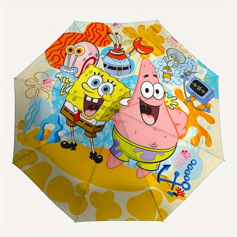 1pc SpongeBob SquarePants and Friends Pattern Automatic 3-Fold Umbrella, 8 Iron Frames, High-Value Folding Umbrella, Suitable for Office, Travel and O