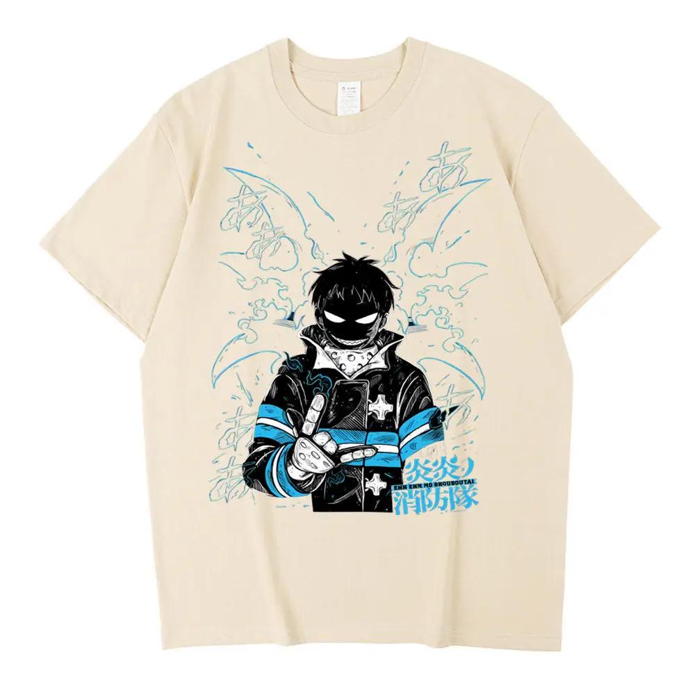 Fire Force T-Shirt Baumwolle Männlich Kawaii Koreanische Kleidung Retro Atmungsaktiv Klassisches Hemd Bunt Retro Anime Streetwear Damen
