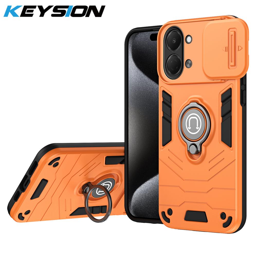 

KEYSION Shockproof Armor Case for TECNO Spark Go 3 Slide Camera Lens Protection Ring Stand Phone Back Cover for Tecno Pop 20 for Spark Go 3 оранжевый