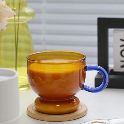 Neue Buntglas-Tasse mit Untertasse im nordischen Stil, Haushalts-Kaffeetasse für den persönlichen Gebrauch mit Löffel