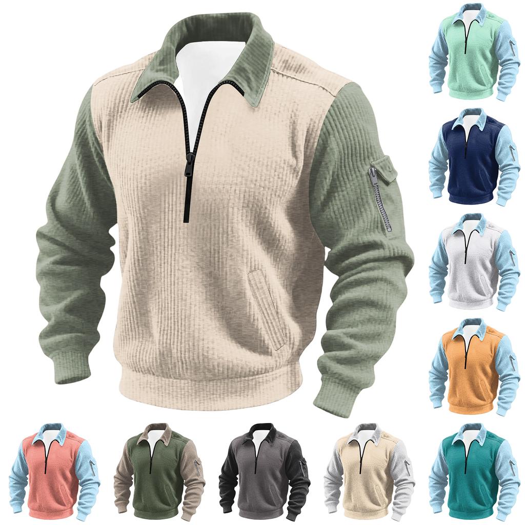 Men's Flip Collar Long Sleeves Half Zipper Hoodie