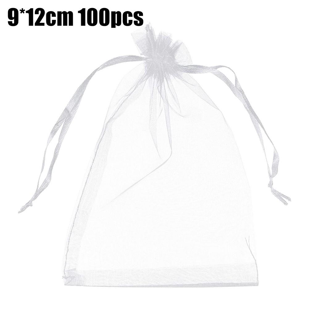 100pcs/lot Organza Gift Bag For Jewelry White Drawstring Pouches For Wedding Christmas Candy Gift Bags Jewelry Packing