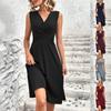 Dámské elegantní midi šaty s véčkovým výstřihem, zavinovací v pase, bez rukávů, jednobarevné, ležérní, splývavé, áčkové, letní šaty