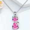Aqua Blue Pink White Zircon Small Cat Pendant Cute Animal Necklaces For Women Trendy Silver Color Chain Necklace Wedding Jewelry