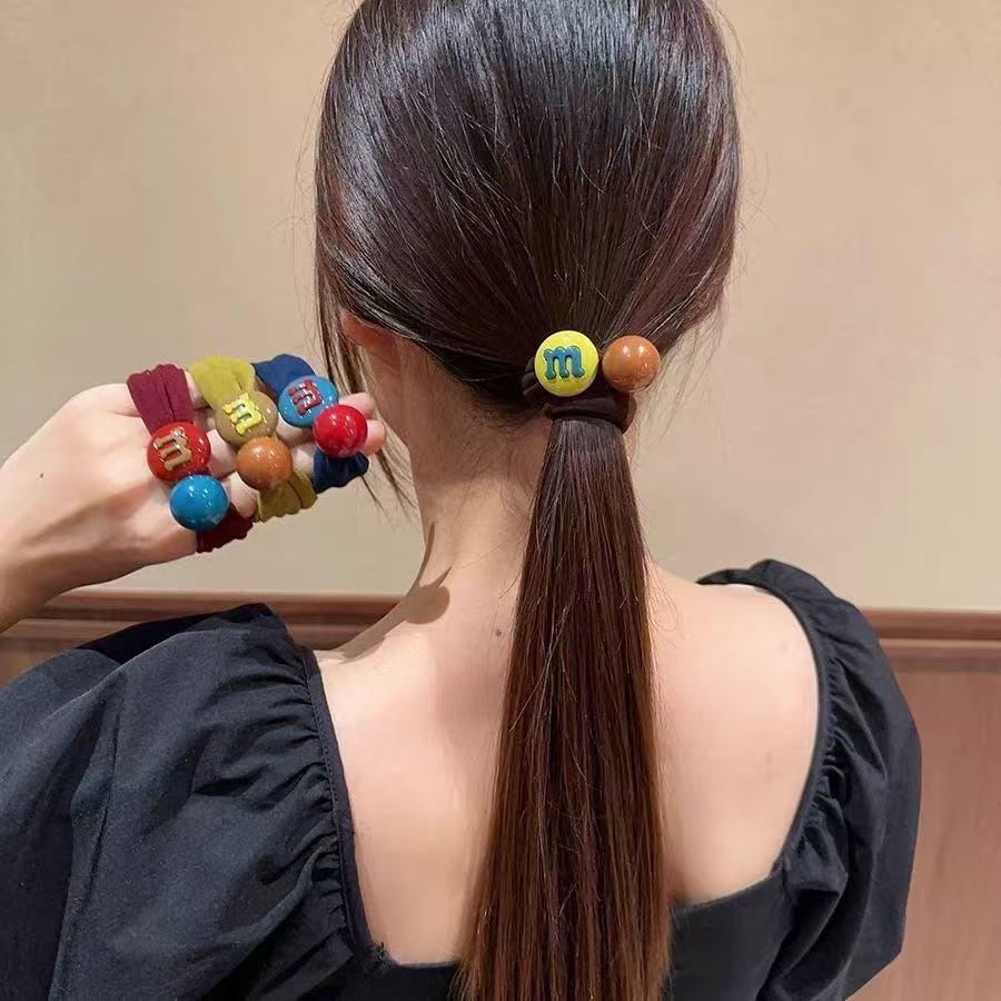 Solid Color Beaded Elastic Hair Ties - Non-Creasing Cute Headwear for Women