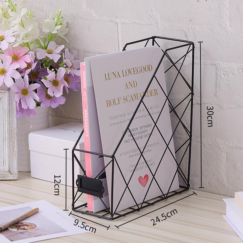 Bookshelf Rack Desktop Metal Book Block Office Newspapers Magazines Storage Scandinavian Decor  Holder Stand Golden Shelf