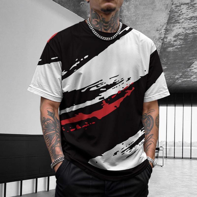 Outdoor Fitness Sports Men's Short Sleeved T-shirt Casual Top Summer Striped Style