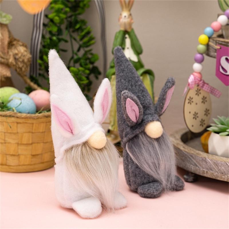 2pcs Easter Gnome Plushes Rabbit Standing Doll Swedish Tomtes Dwarfs Ornaments for Kitchen Tiered Tray Decorations