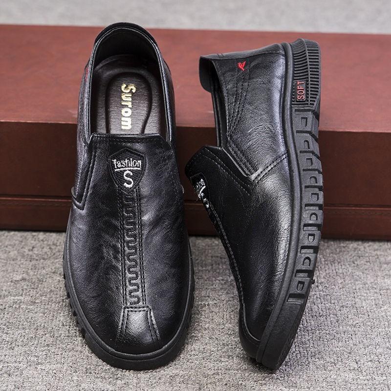 One-pedal leather shoes men's summer fashion casual platform low-top shoes medium green lazy shoes