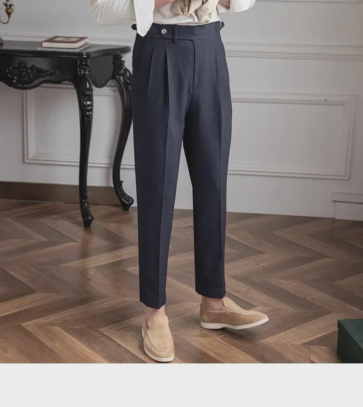2024 Men's Summer High-Waist Straight Casual British Retro Trousers