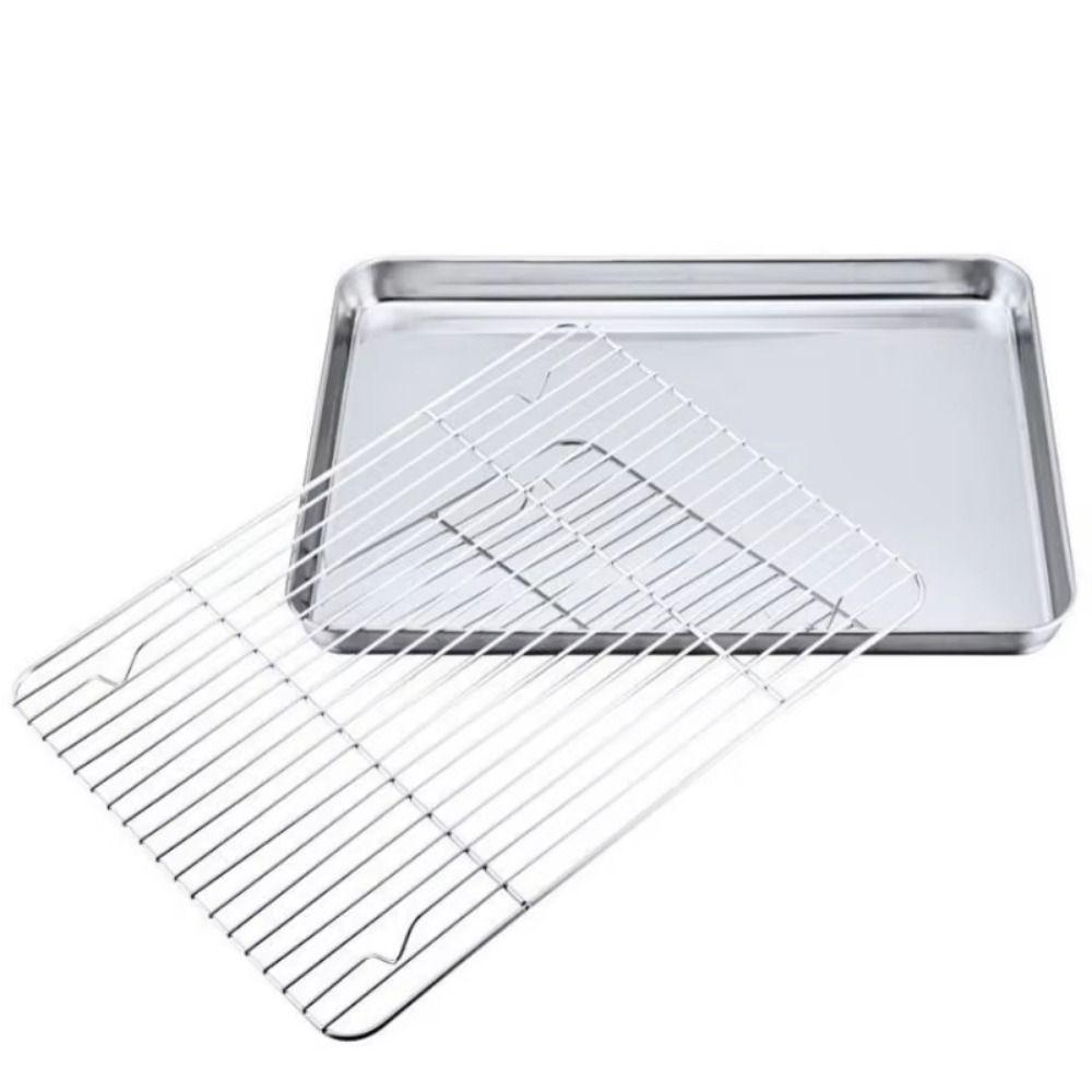Stainless Steel Food Cooling Tray Food-Grade Draining Oil Pan Baking Pan with Rack  Oven Use
