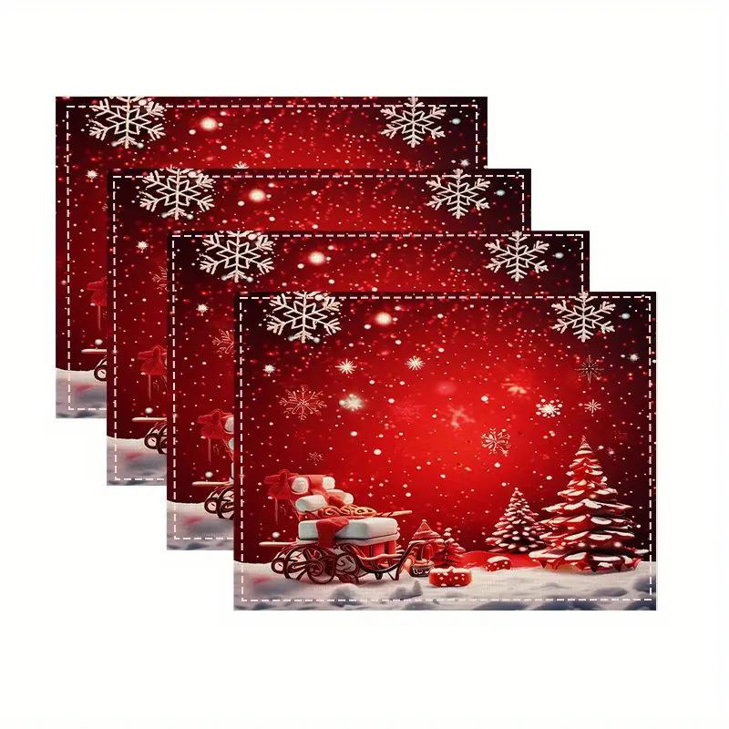 1/6PC Festive Linen Table Mats, Christmas Independence Day Placemats, Dinner Party, Washable Dining Accessories