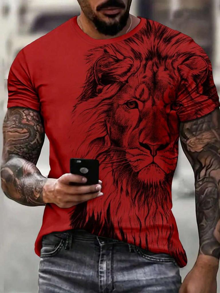 Tiger Men's T-shirt Short-sleeved Summer Outdoor Casual Tops Animal Print Pattern Large Size Loose Men's Fashion Clothing