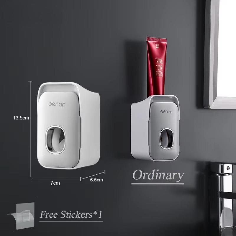 HOMZY Automatic Toothpaste Dispenser Wall-Mounted Bathroom Toothpaste Squeezer Punch-Free Toothbrush Holder Rack Bathroom Acces