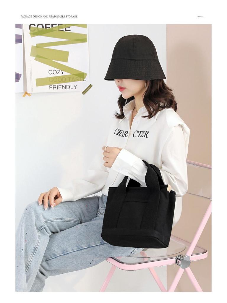 Compact Mille-Feuille Zippered Canvas Tote – Niche Single Shoulder Handbag