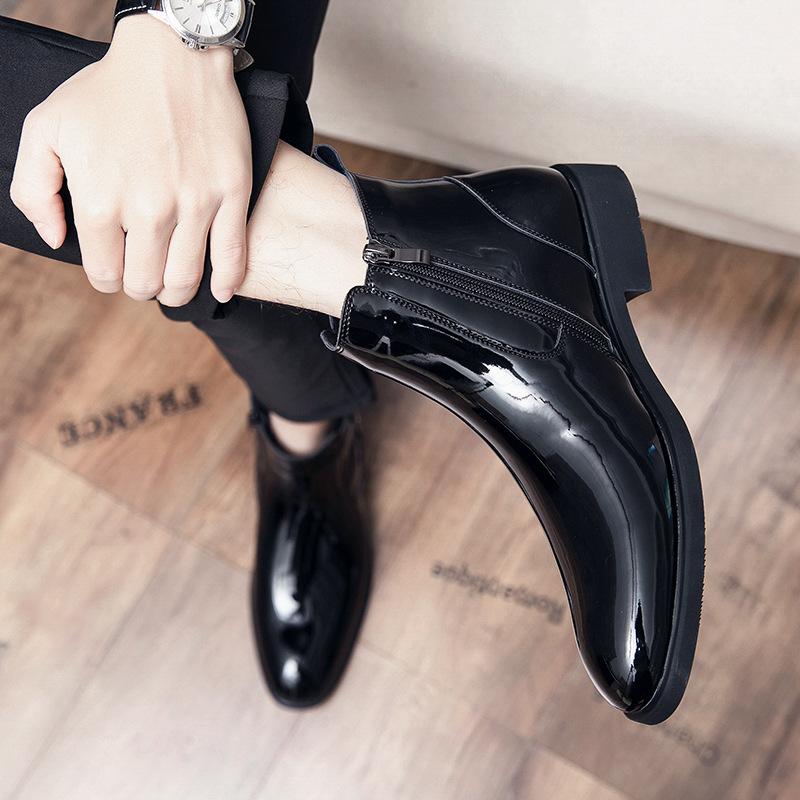 Factory direct sales Chelsea boots autumn new high-top British style glossy pointed formal leather boots foreign trade men's shoes