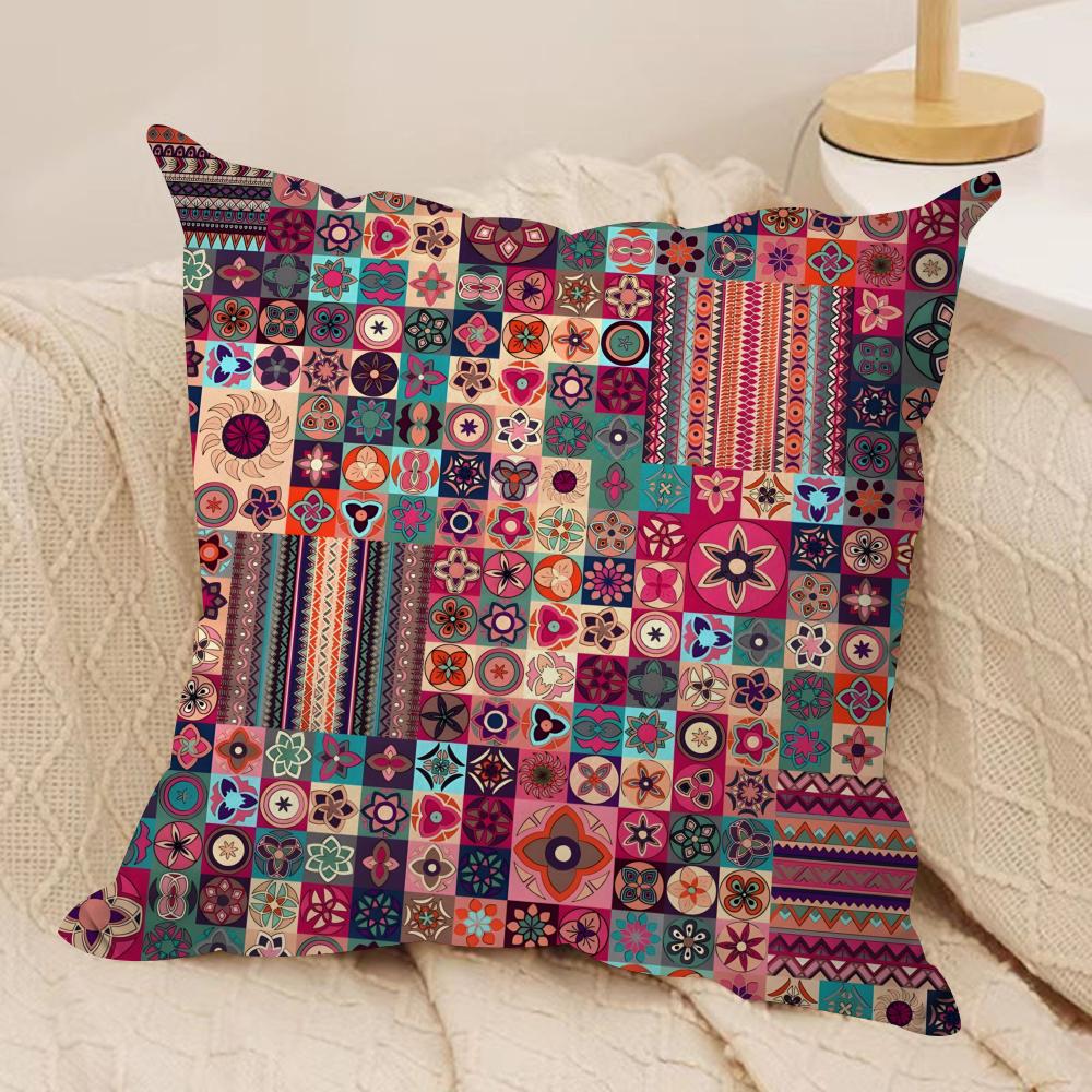 Red Ethnic Style Shading Cushion Cover Soft Plush Fabric DoubleSided Printed Sofa Cushion Cover for All Seasons Home Decor Gift