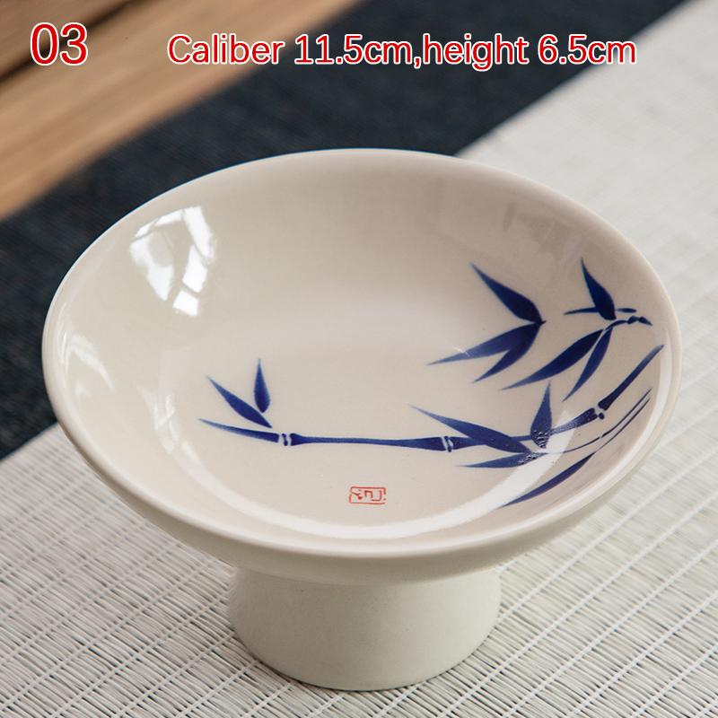 Ceramic Tableware High Legged Fruit Tray Vintage Chinese Style Snack Fruit Plate Home Festival Decoration Refreshment Plates