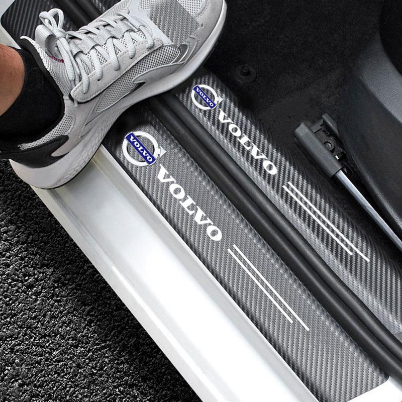 Car with Logo Door Carbon Fiber Sill Protector Stickers for Volvo XC60 S90 XC90 S60 XC40 V60 V90 S40 Volvo EX30 C40 Accessories