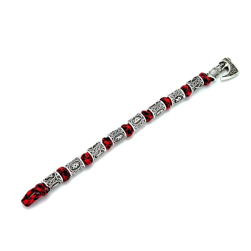 Men Viking Celtic Rune Beads Axe Bracelet Odin Symbol Scandinavian Metal Lanyard Handmade Woven Paracord Norse Amulet Jewelry