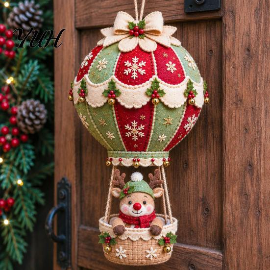Festive Mantel Decoration Making Christmas Hot Air Balloon DIY Kit, 3D Felt Hanging Ornament Sewing Santa Creative Fabric Stitching Projects