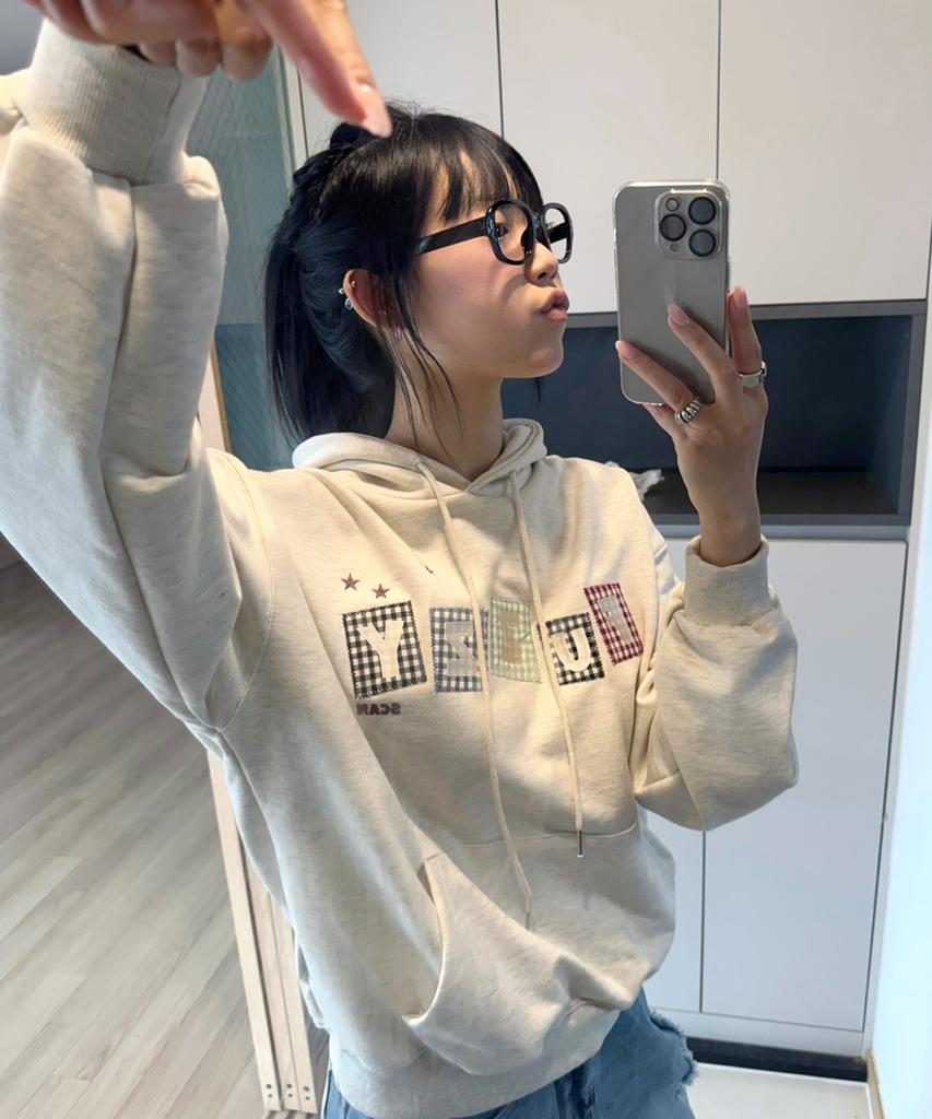 Text Box Applique Oversized Hoodie 2 Colors