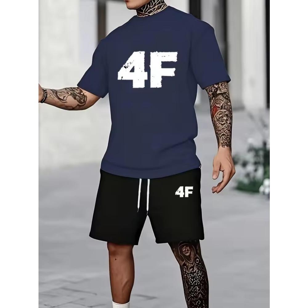 Summer New Men's Pullover Round Neck T-shirt Sports Suit Letter Printed Soft Men's Short Sleeved Shorts Two-piece T-shirt Set