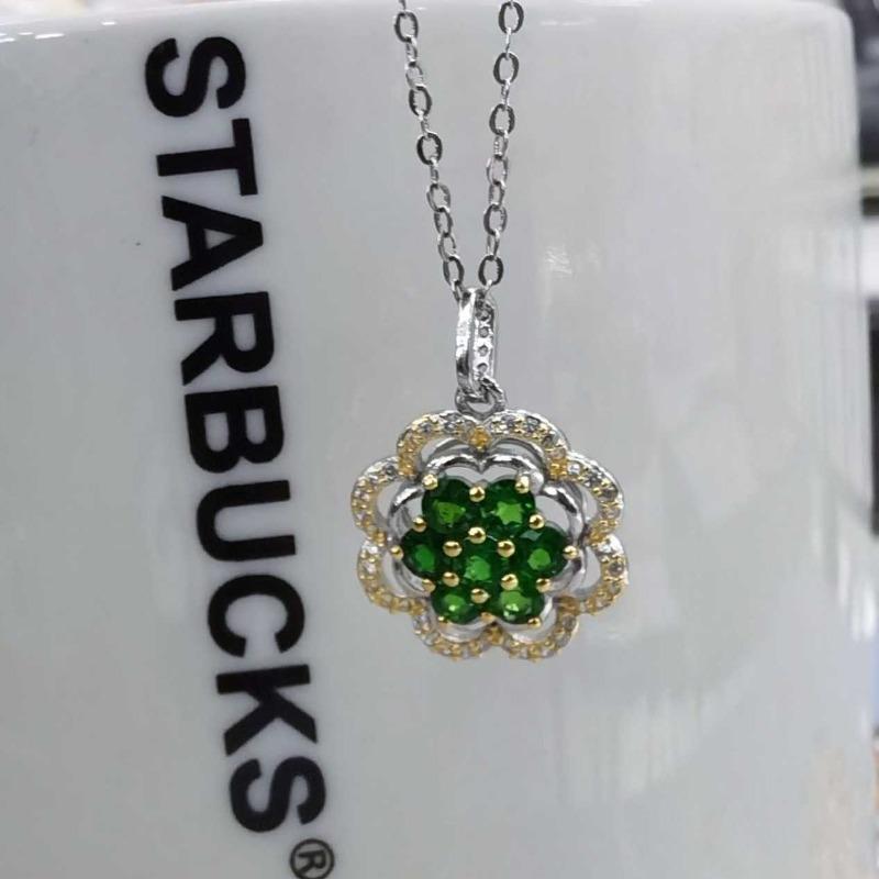 Sace Gems S925 Sterling Silber 3*3MM Natürliche Diopsid Anhänger Halsketten für Womne Engagement Cocktail Party Edlen Schmuck