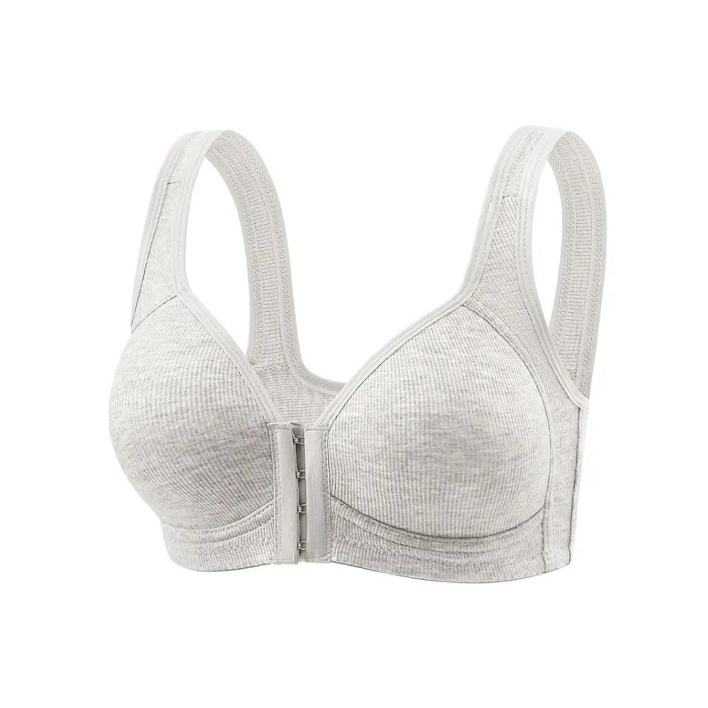 Women's Bra Wire-Free Front Closure Solid Color Full Coverage 3D Cups More Considerate for Middle-Aged And Elderly Individual Underwear