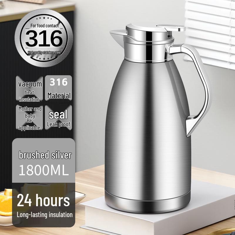 Large Capacity Stainless Steel Thermos Pot - Long-Lasting Hot Water and Boiling Bottle for Home or Restaurant Use.