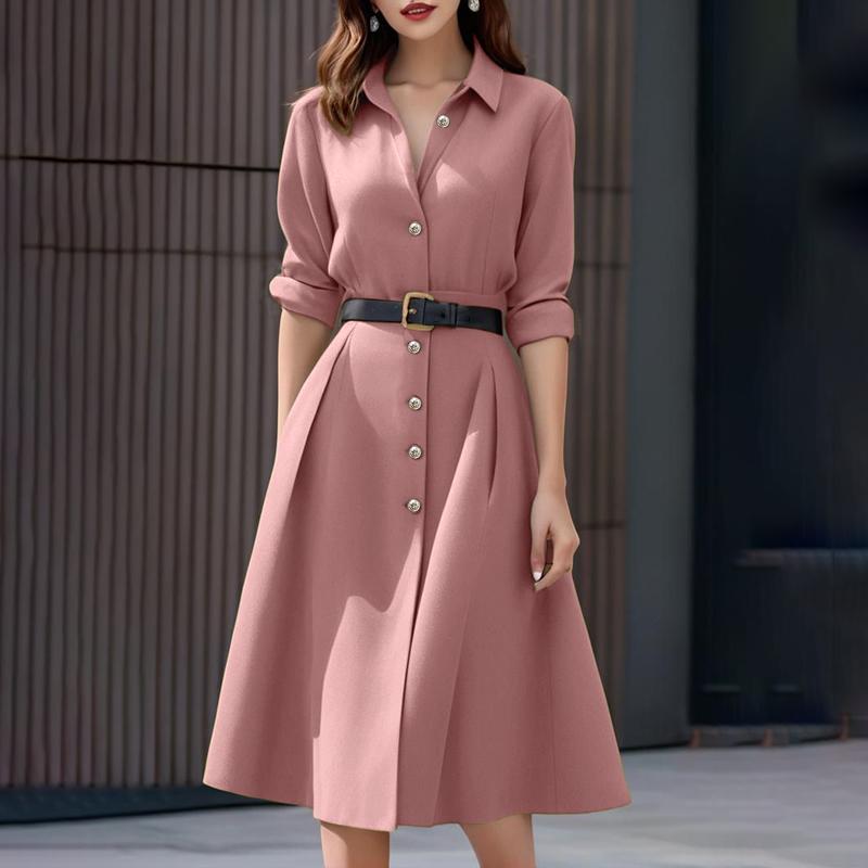 ZANZEA Women Turn Down Collar Casual Long Sleeve Dress