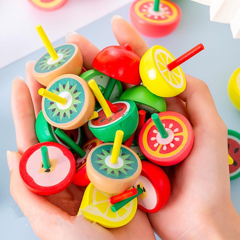 Colorful Wooden Fruit Gyro Traditional Nostalgic Children'S Cartoon Wooden Enlightenment Kindergarten Toy Wooden Gyro