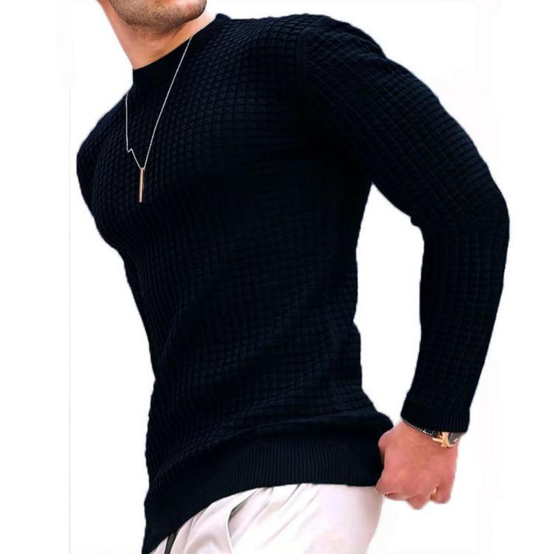 Men's Fashion Waffle Pullovers Long Sleeve O-Neck Solid Color Soft Comfortable Skin-friendly Slim Male Tops