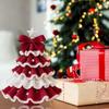 Handmade Crochet Christmas Tree Kit Festival with Bow Faux Pearl Christmas Party Crochet Decoration