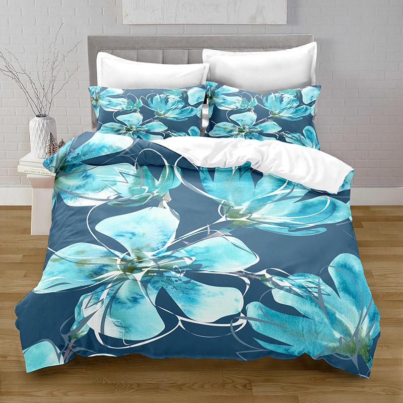 Colorful Flower Green Leaf Bedding Three-Piece Quilt Cover