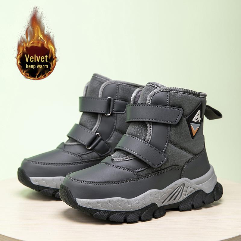 

2025 Wolf Tooth Waterproof Leather Hiking Shoes: Durable, Non-slip, Warm Cotton for Winter Boys & Girls 35