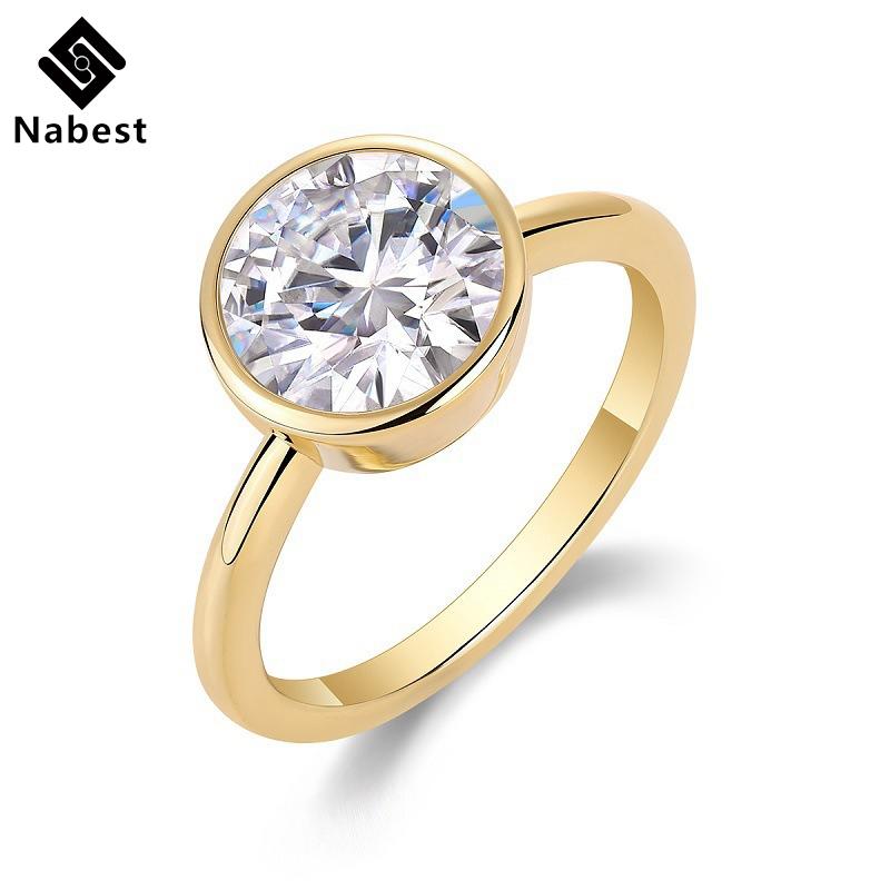 Nabest   CopperGold Plated Women Rings 3EX VVS1 D Color Round Cut 3 CT Real Moissanite Lab Diamond Ring Fine Jewelry